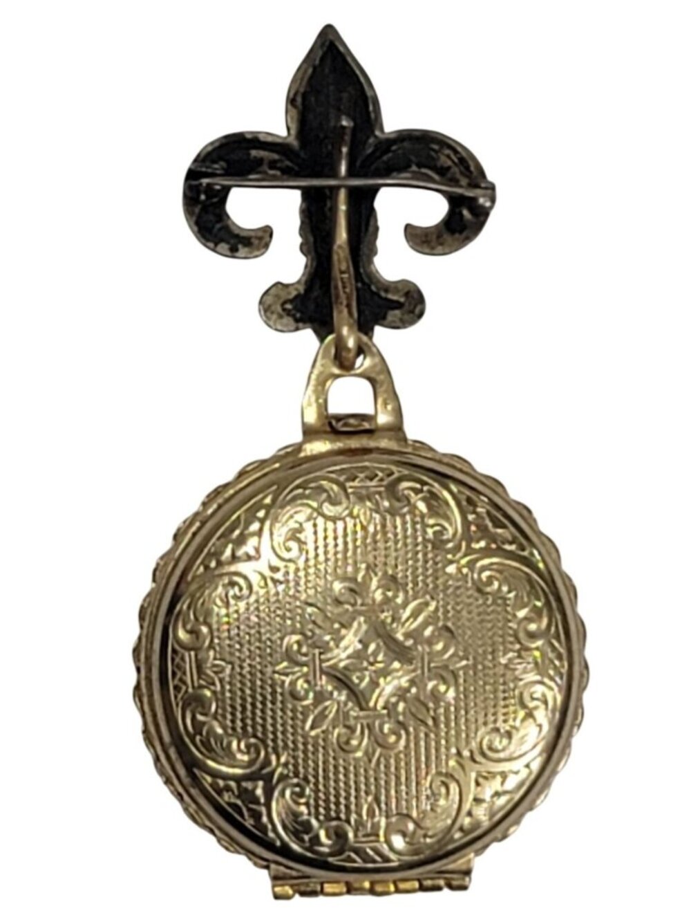 Coro Fleur-De-Lis Goldtone Enamel Locket Pendant With Floral Design - Picture 5 of 8
